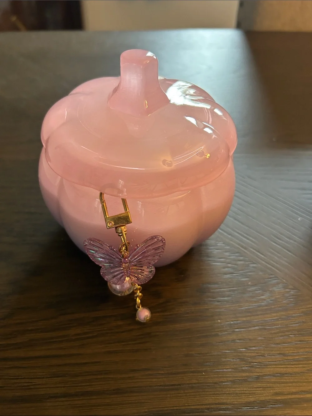 Pink Glass Pumpkin CANDLE  with Butterfly Charms PICK ONE